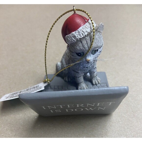 Kurt Adler Lap Top Cat Ornament Grey Tabby Internet is Down NWT Computer - Picture 1 of 7